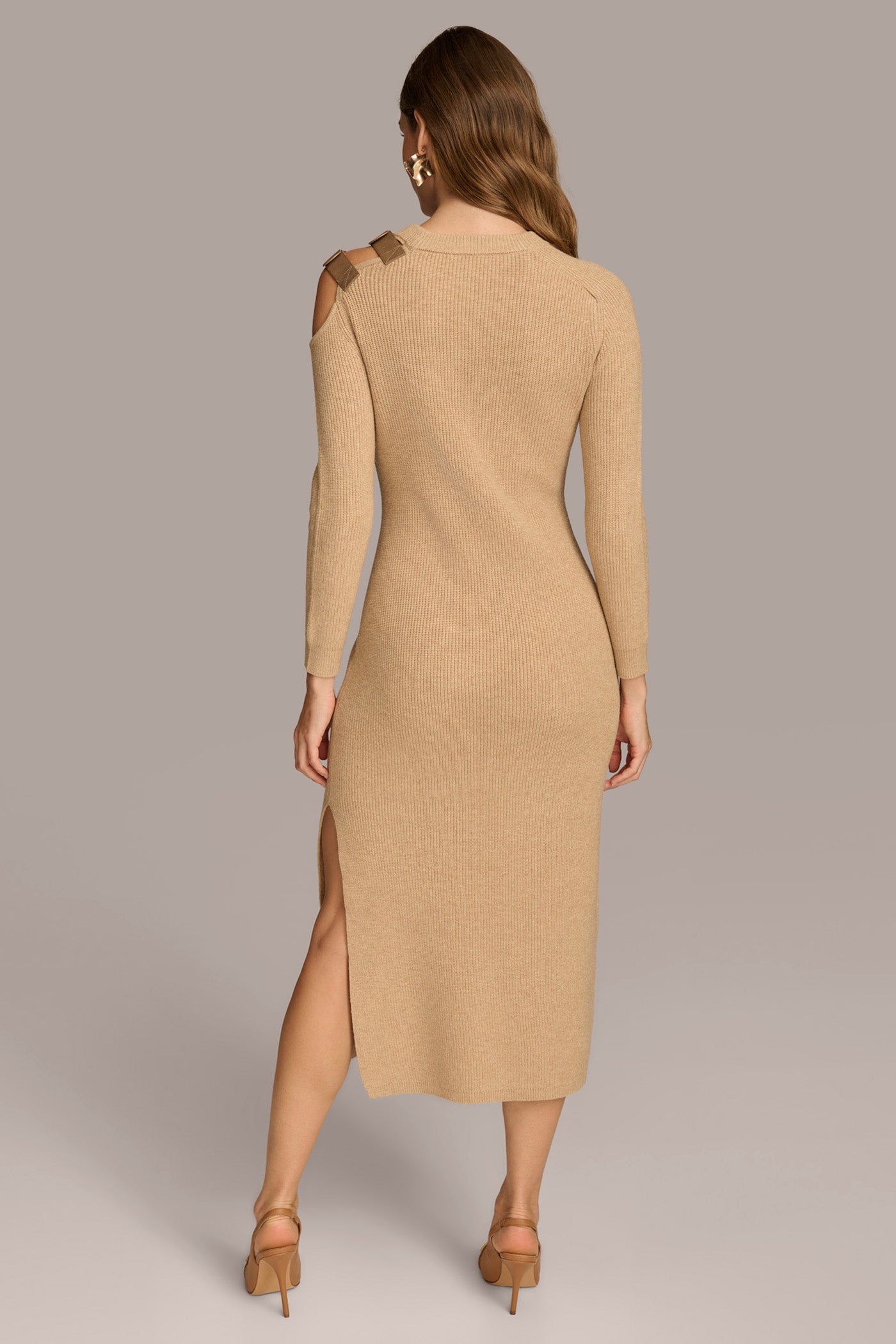 (image for) UNIQUE ONE SIDED COLD SHOULDER MIDI DRESS